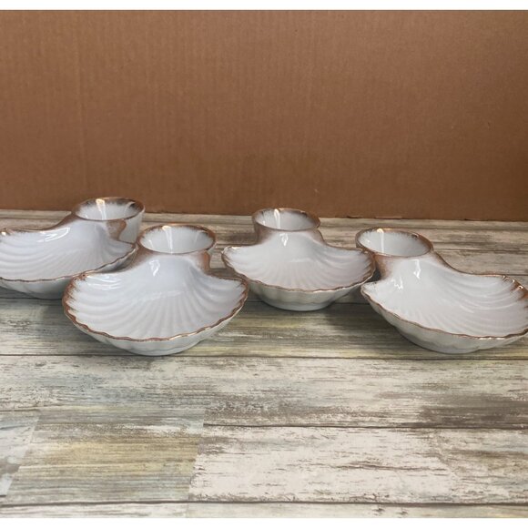 4 X Vintage Arnart 5th Ave Shell Seafood Plates w/ Sauce Cup – Hand Painted MCM - Picture 6 of 13